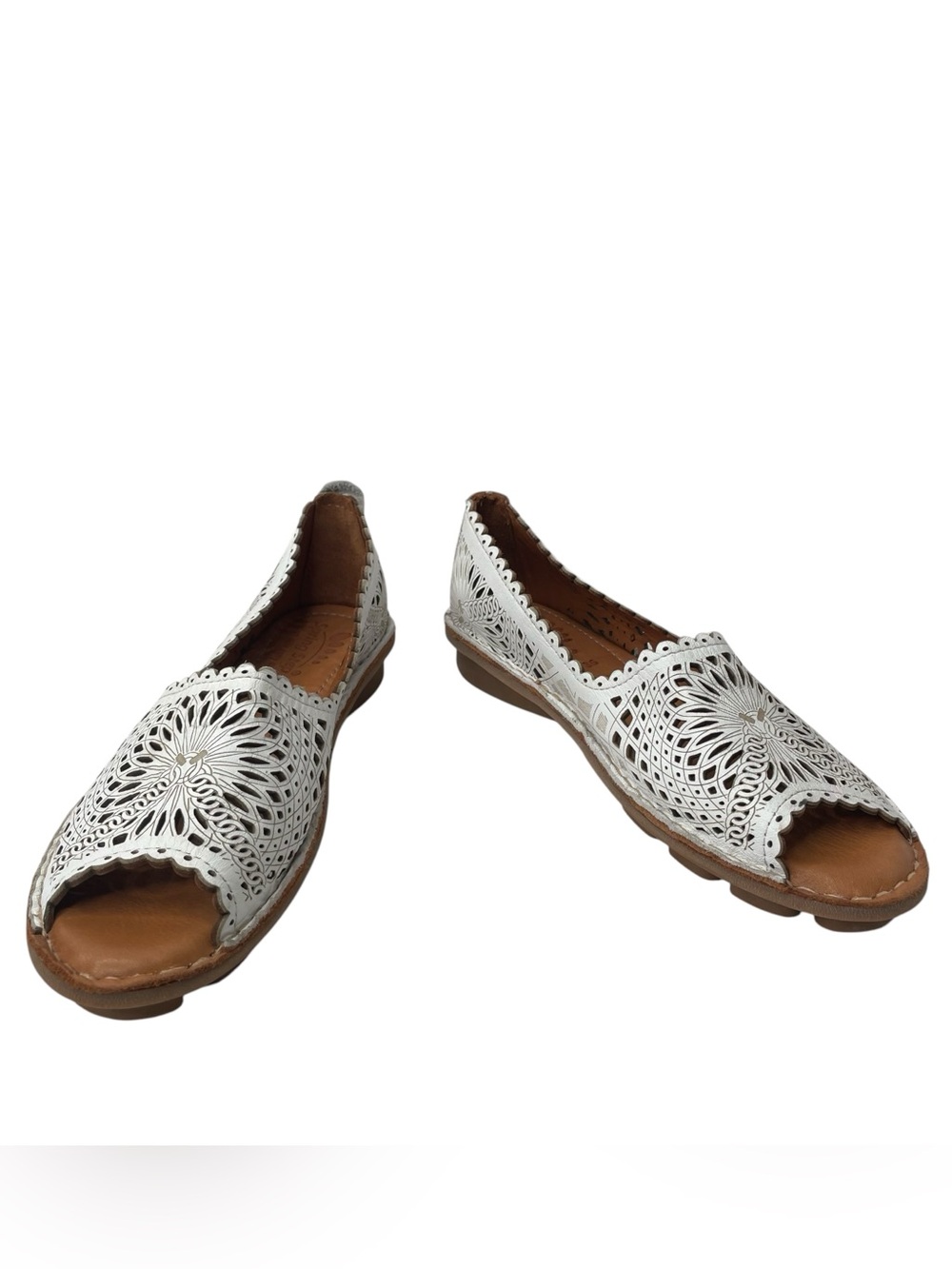 Spring Step Slip-On BRANDAL White Leather Women's Size 5.5 36 Slip On Peep Toe